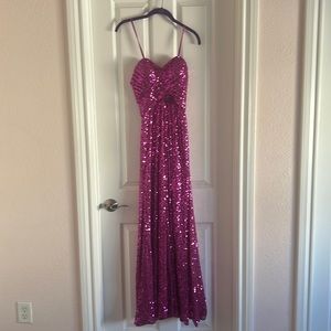 Gorgeous pink sequins formal ball gown, strapless prom gala
